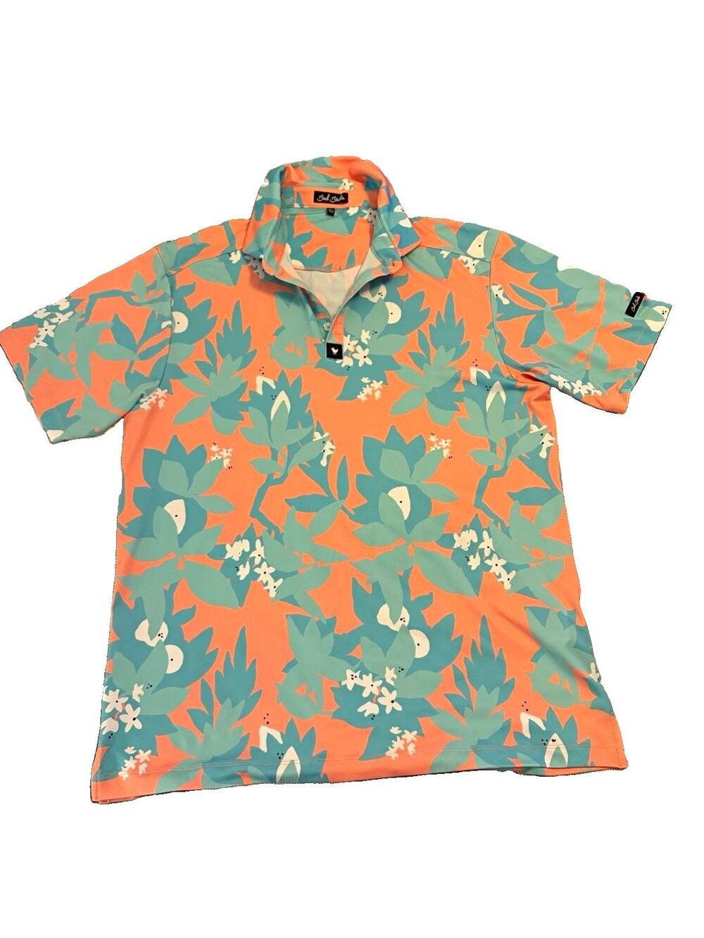 Bad Birdie Men's Golf Polo Shirt L Short Sleeve Floral Pink Blue White